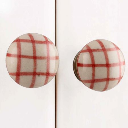 Red Line Floral Flat Drawer Knob